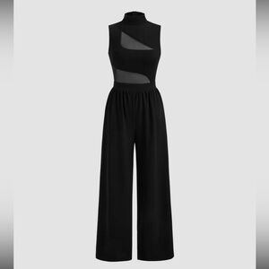 Cider Black High-Neck Wide-Leg Cutout Jumpsuit